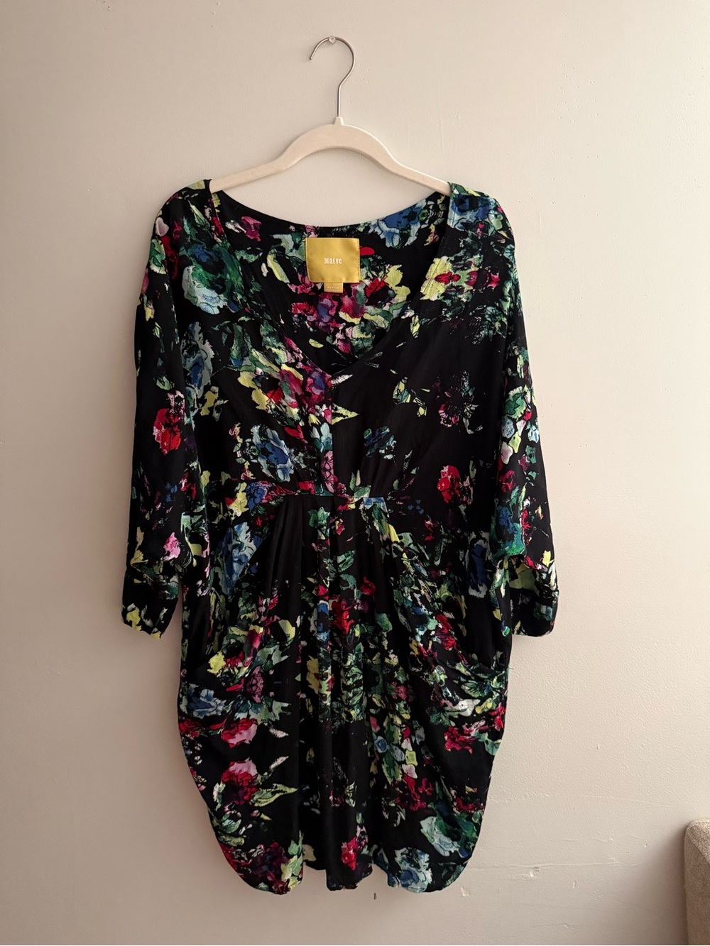 Anthropologie Maeve Black Floral Petal Palette Tunic Dress - Picture 2 of 4